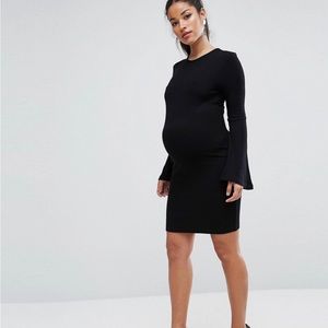 ASOS Maternity Mini Rib Bodycon Black Dress with Fluted Sleeves NWT Size US 4